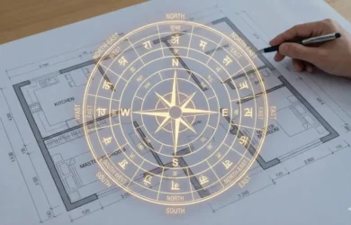 Blueprint showing Vastu compliant house construction Bhopal principles.